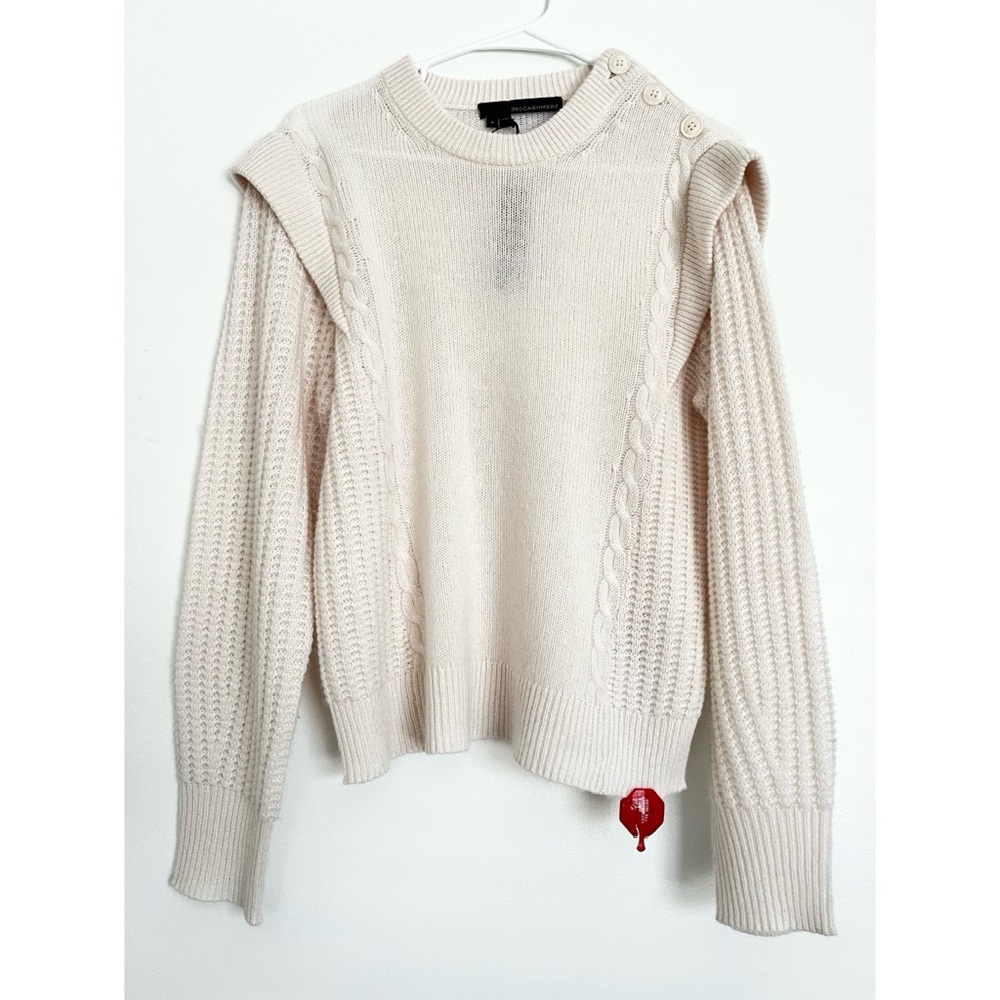 NWT 360 CASHMERE $448 Cable Soft Wool-Cashmere Sweater in Ivory Size S